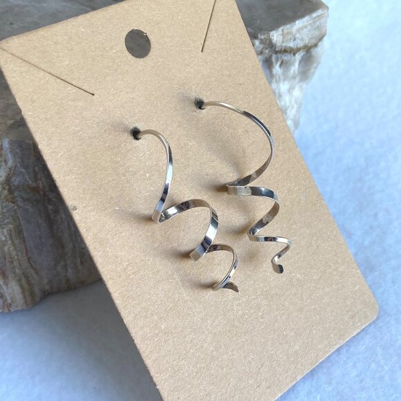 Artisan Sterling Silver 925 1.5" Twisted Spiral Wire Dangle Earrings - Picture 3 of 16